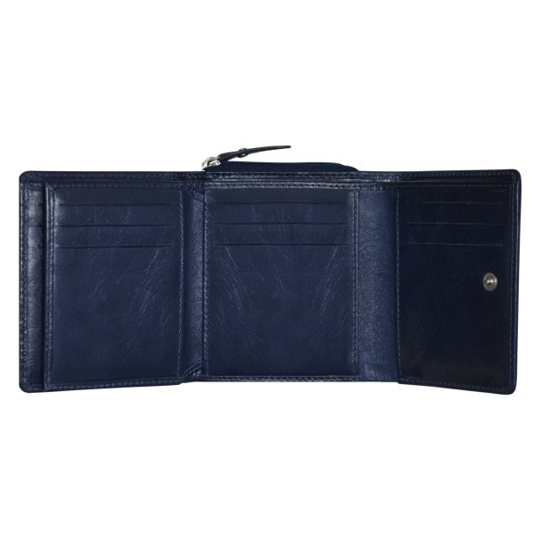 Belsac trefljet bl pung i skind til mnter, kort og sedler