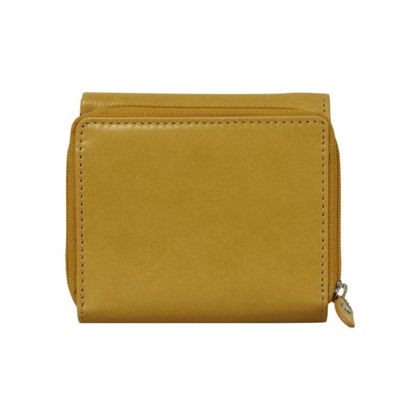Belsac trefljet gul pung i skind til mnter, kort og sedler