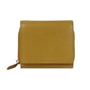 Belsac trefl�jet gul pung i skind til m�nter, kort og sedler