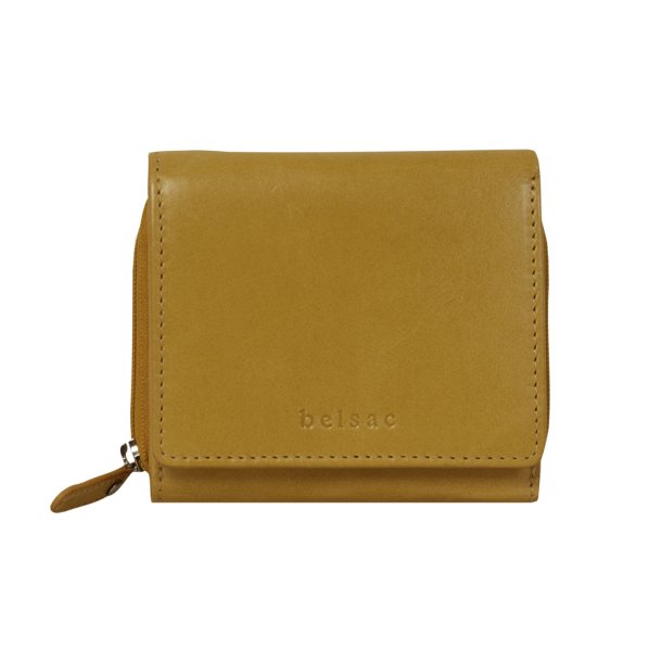 Belsac trefljet gul pung i skind til mnter, kort og sedler