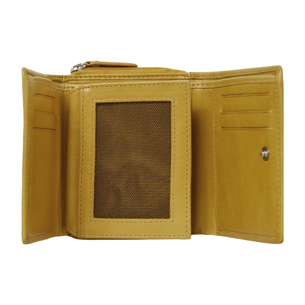 Belsac trefljet gul pung i skind til mnter, kort og sedler