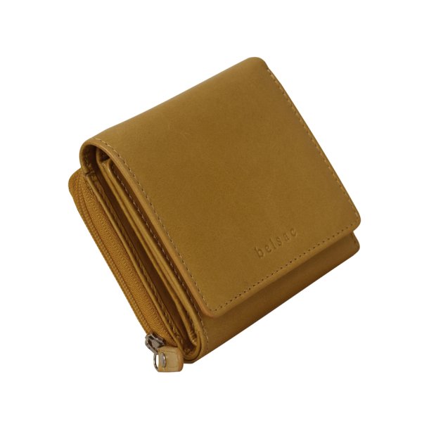 Belsac trefljet gul pung i skind til mnter, kort og sedler