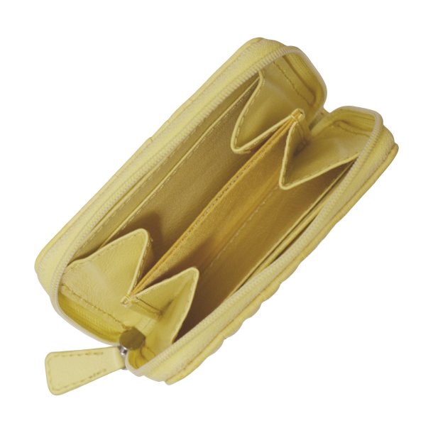 Belsac lys gul møntpung i skind med tuber og lynlås