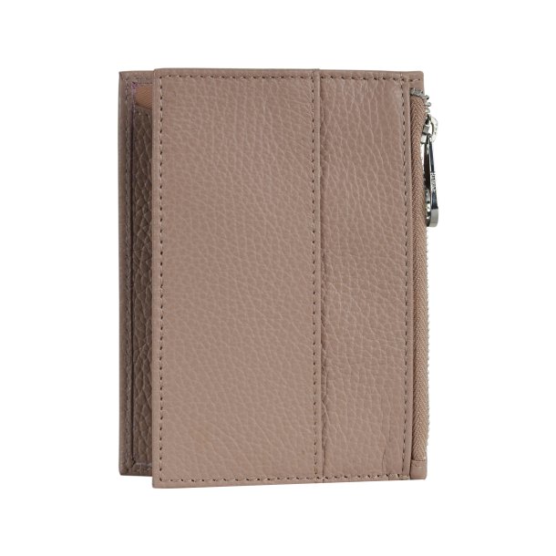 Belsac lys rosa pascover i skind med lynlsrum til mnter, samt plads til sedler og kort