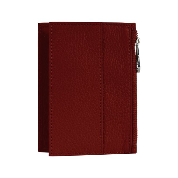 Belsac mrk rd pascover i skind med lynlsrum til mnter, samt plads til sedler og kort