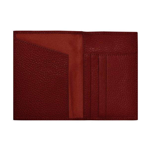 Belsac mrk rd pascover i skind med lynlsrum til mnter, samt plads til sedler og kort