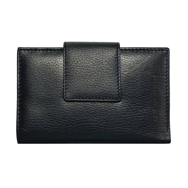 Belsac trefljet sort pung i glat skind med plads til mnter og kreditkort