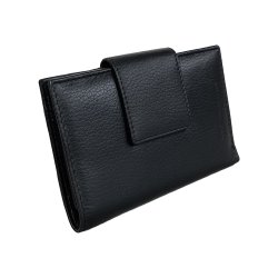 Belsac trefljet sort pung i glat skind med plads til mnter og kreditkort