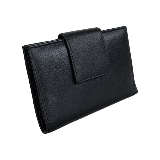 Belsac trefljet sort pung i glat skind med plads til mnter og kreditkort