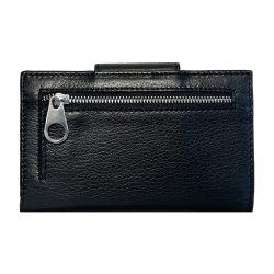 Belsac trefljet sort pung i glat skind med plads til mnter og kreditkort