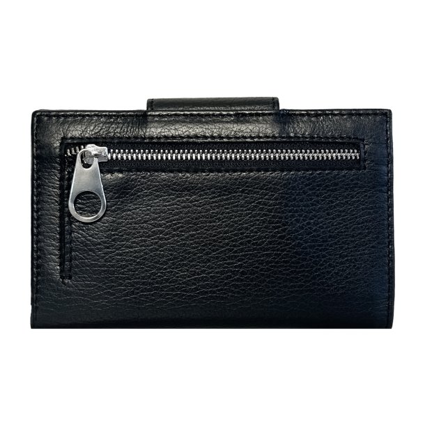 Belsac trefljet sort pung i glat skind med plads til mnter og kreditkort