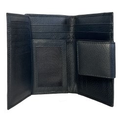 Belsac trefljet sort pung i glat skind med plads til mnter og kreditkort