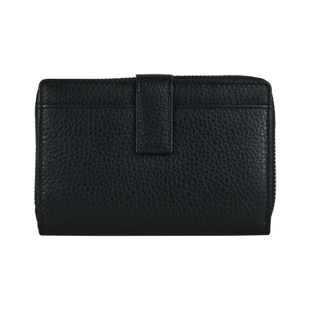 Belsac pung i sort skind med lynl�s til m�nter og plads til mange kort