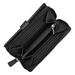 Belsac pung i sort skind med lynl�s til m�nter og plads til mange kort