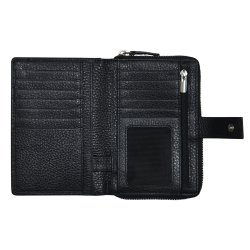 Belsac pung i sort skind med lynl�s til m�nter og plads til mange kort