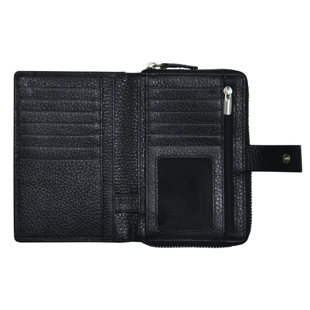 Belsac pung i sort skind med lynl�s til m�nter og plads til mange kort