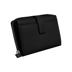 Belsac pung i sort skind med lynl�s til m�nter og plads til mange kort