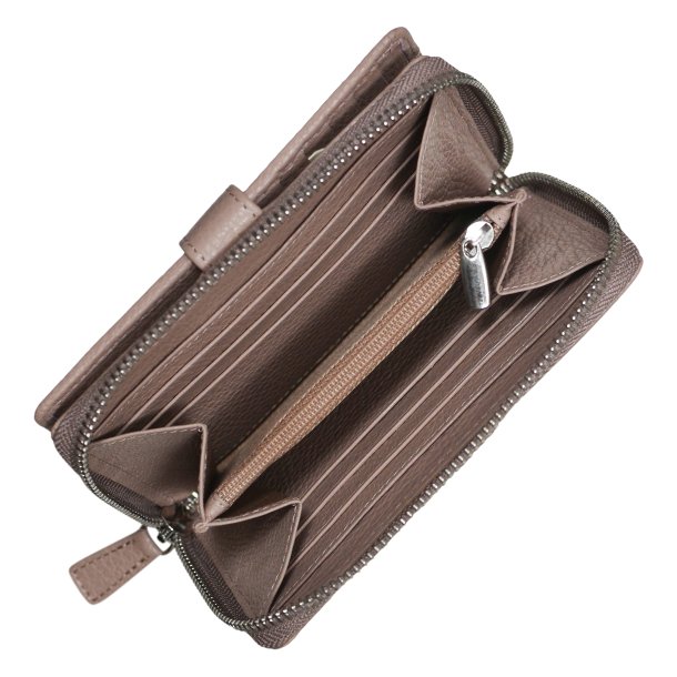 Belsac lys rosa pung i skind med lynl�s til m�nter og plads til mange kort