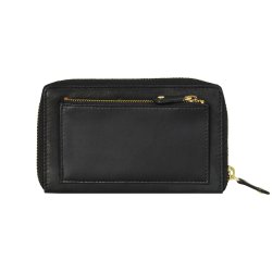 Belsac sort pung i skind med lynlsrum til kort og kontanter samt et udvendigt lynlsrum