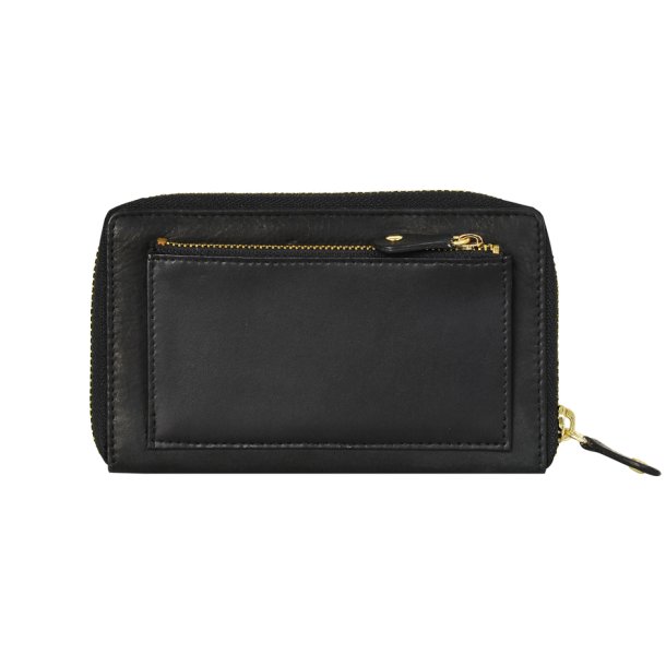 Belsac sort pung i skind med lynlsrum til kort og kontanter samt et udvendigt lynlsrum