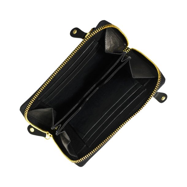 Belsac sort pung i skind med lynlsrum til kort og kontanter samt et udvendigt lynlsrum