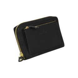 Belsac sort pung i skind med lynlsrum til kort og kontanter samt et udvendigt lynlsrum