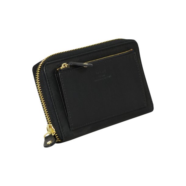 Belsac sort pung i skind med lynlsrum til kort og kontanter samt et udvendigt lynlsrum