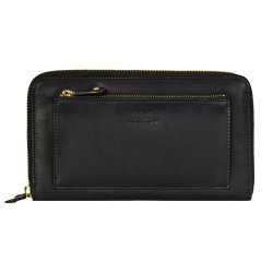 Belsac stor pung i sort skind med lynlsrum til kort og kontanter samt et udvendigt lynlsrum