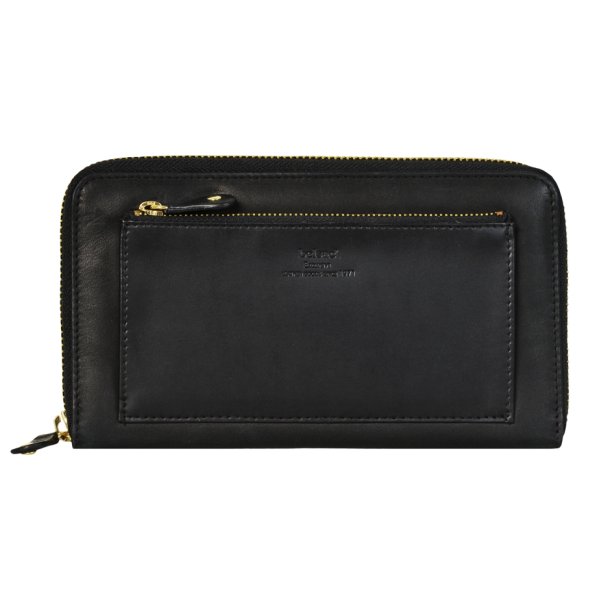 Belsac stor pung i sort skind med lynlsrum til kort og kontanter samt et udvendigt lynlsrum