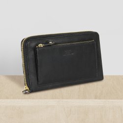 Belsac stor pung i sort skind med lynlsrum til kort og kontanter samt et udvendigt lynlsrum