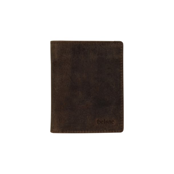 Belsac brun mindre tofljet herrepung i skind til bde mnter, sedler og flere kort.     
