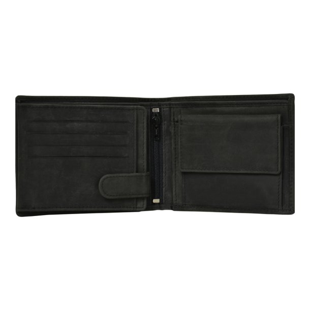 Belsac sort trefljet herrepung i mat skind med plads til mange kort, sedler og mnter