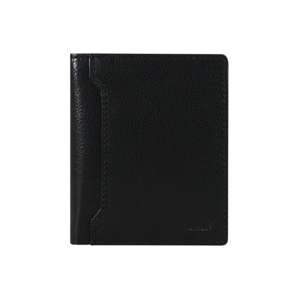 Belsac sort tofljet herrepung i skind med plads til mnter og kort samt kortlomme p forsiden