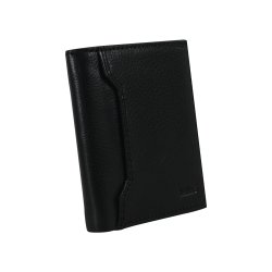 Belsac sort tofljet herrepung i skind med plads til mnter og kort samt kortlomme p forsiden