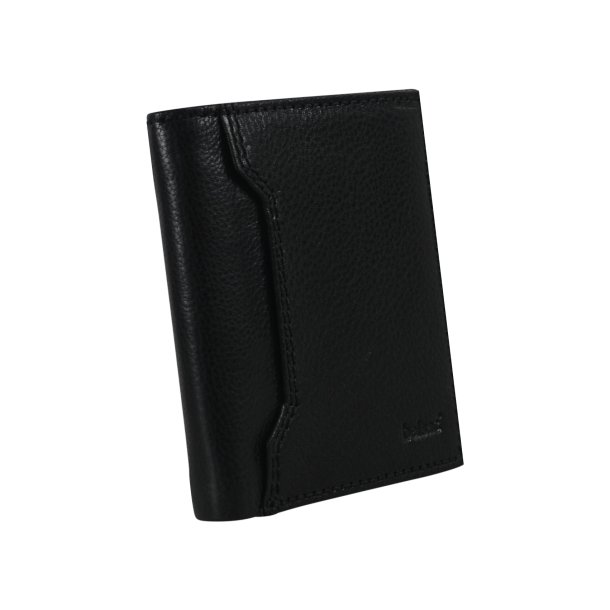 Belsac sort tofljet herrepung i skind med plads til mnter og kort samt kortlomme p forsiden