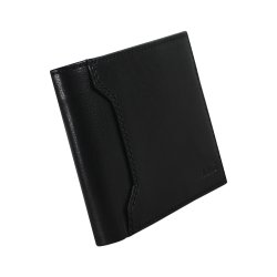 Belsac sort tofljet herrepung i skind med plads til et kort p forsiden. H: 9 cm x 12 cm