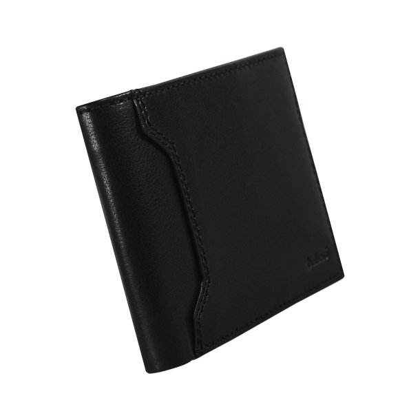 Belsac sort tofljet herrepung i skind med plads til et kort p forsiden. H: 9 cm x 12 cm