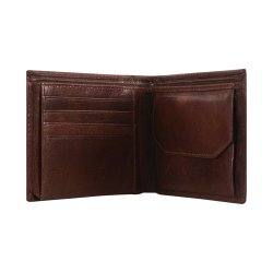 Belsac brun tofljet herrepung i skind med plads til et kort p forsiden. H: 9 cm x 12 cm