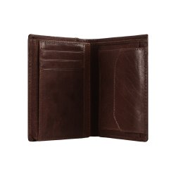 Belsac brun tofljet herrepung i skind med plads til et kort p forsiden. H:12cm x B: 10cm