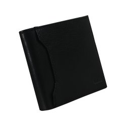 Belsac sort herrepung i skind med plads til mnter og kort samt kortlomme p forside