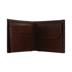 Belsac brun herrepung i skind med plads til mnter og kort samt kortlomme p forside