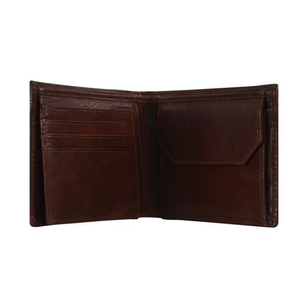 Belsac brun herrepung i skind med plads til mnter og kort samt kortlomme p forside