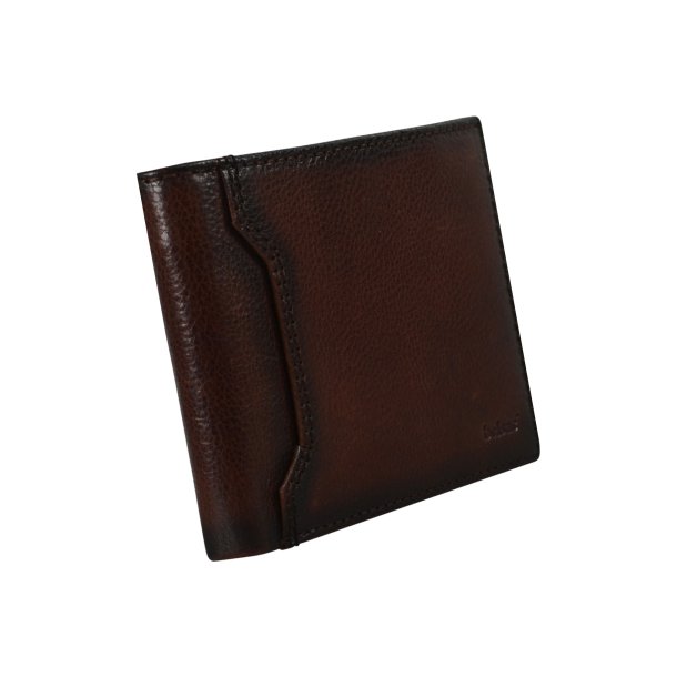 Belsac brun herrepung i skind med plads til mnter og kort samt kortlomme p forside