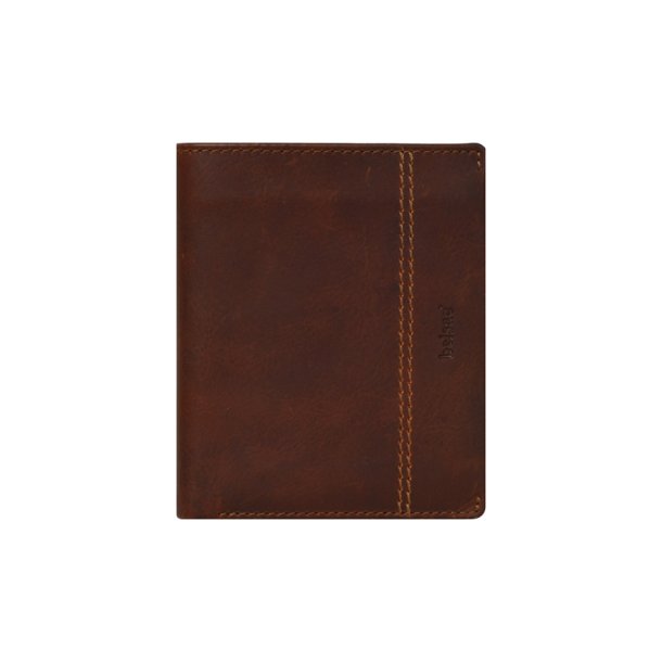 Belsac brun tofljet herrepung i skind med plads til bde mnter, kort og sedler