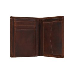 Belsac brun tofljet herrepung i skind med plads til bde mnter, kort og sedler