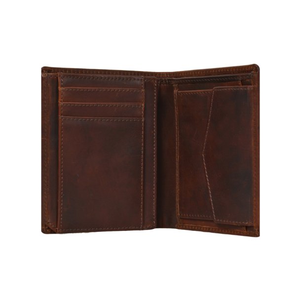 Belsac brun tofljet herrepung i skind med plads til bde mnter, kort og sedler