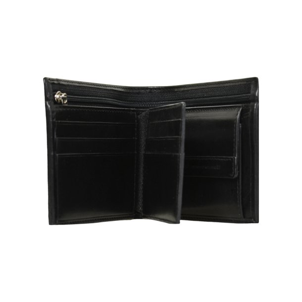 Belsac sort tofljet herrepung i skind med plads til kort, mnter og lynlsrum til sedler