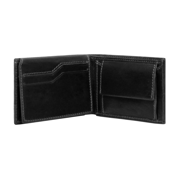 Kristian, Belsac sort tofljet herrepung i skind med kontrast stikninger og plads til mnter og kort