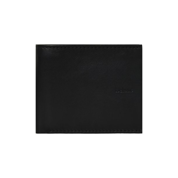 Belsac sort tofljet herrepung i skind med plads til kort, mnter og lynlsrum til sedler