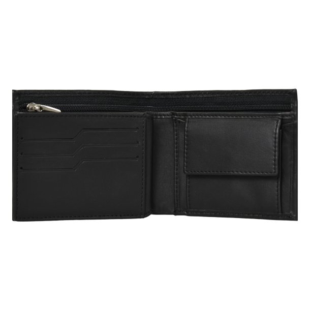 Belsac sort tofljet herrepung i skind med plads til kort, mnter og lynlsrum til sedler